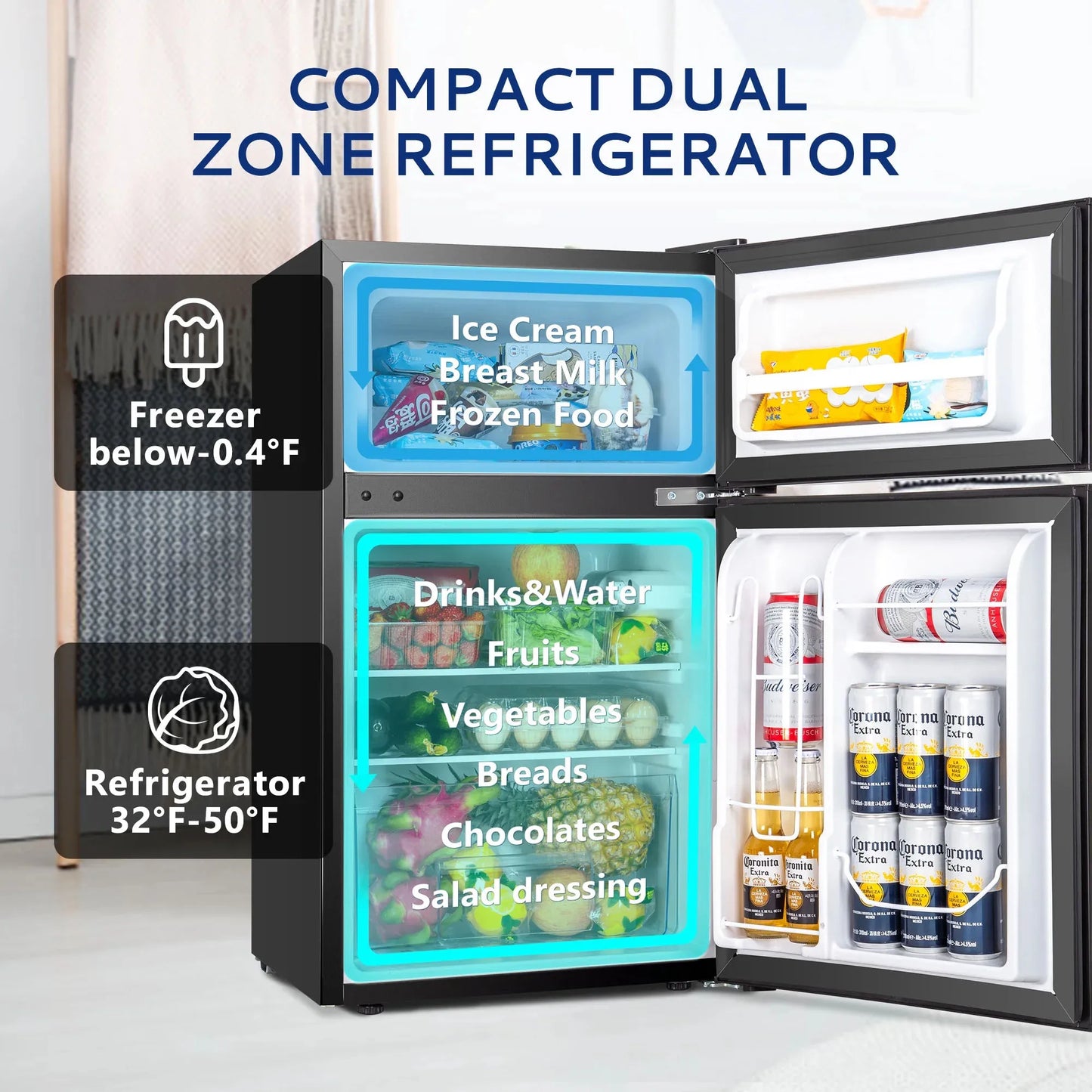 Compact Mini Fridge with Freezer for Dorms and Offices