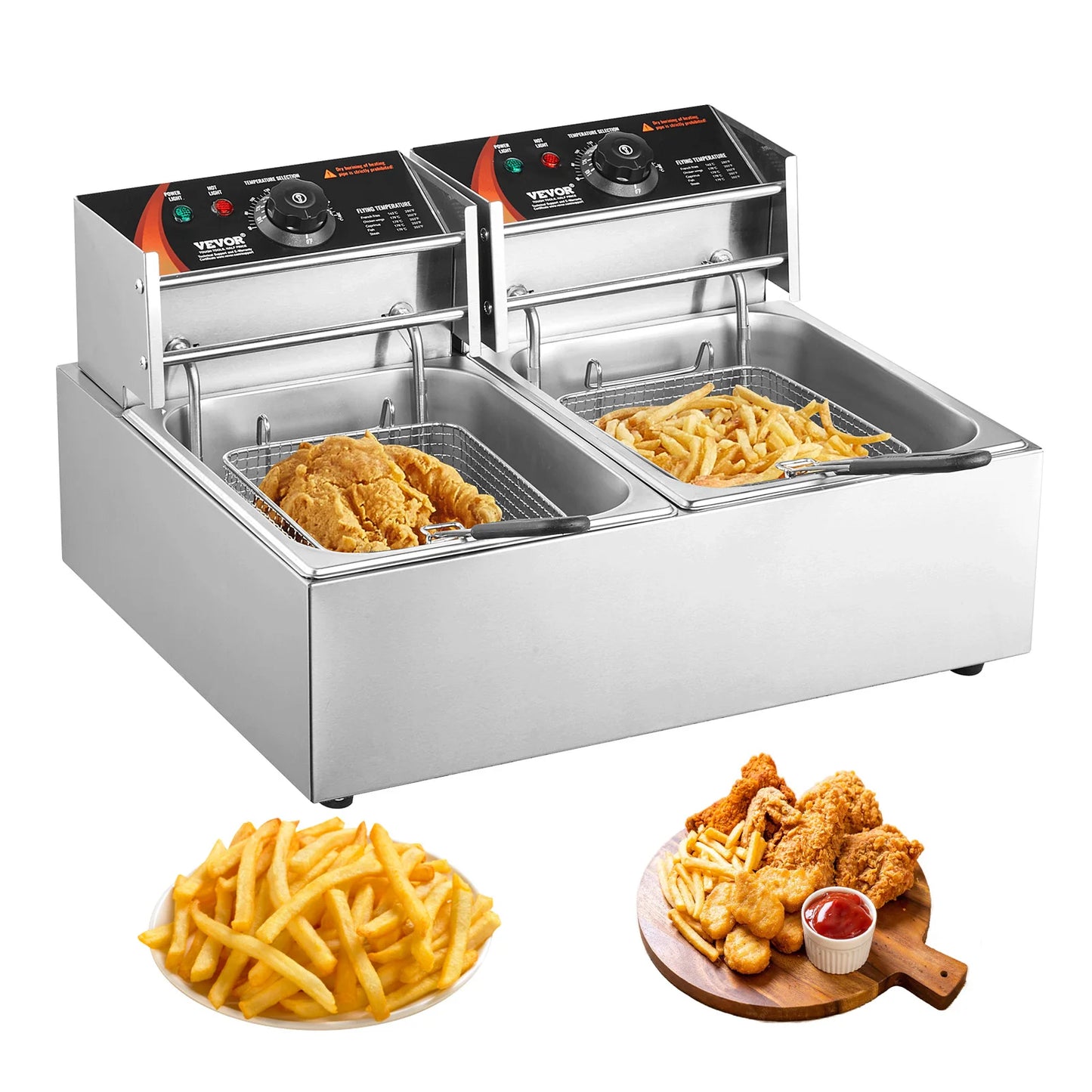 VEVOR Electric Deep Fryer w/Dual Removable Tanks 12L 5000W Commercial Countertop Fryer for Chicken French Fries Frying Chips