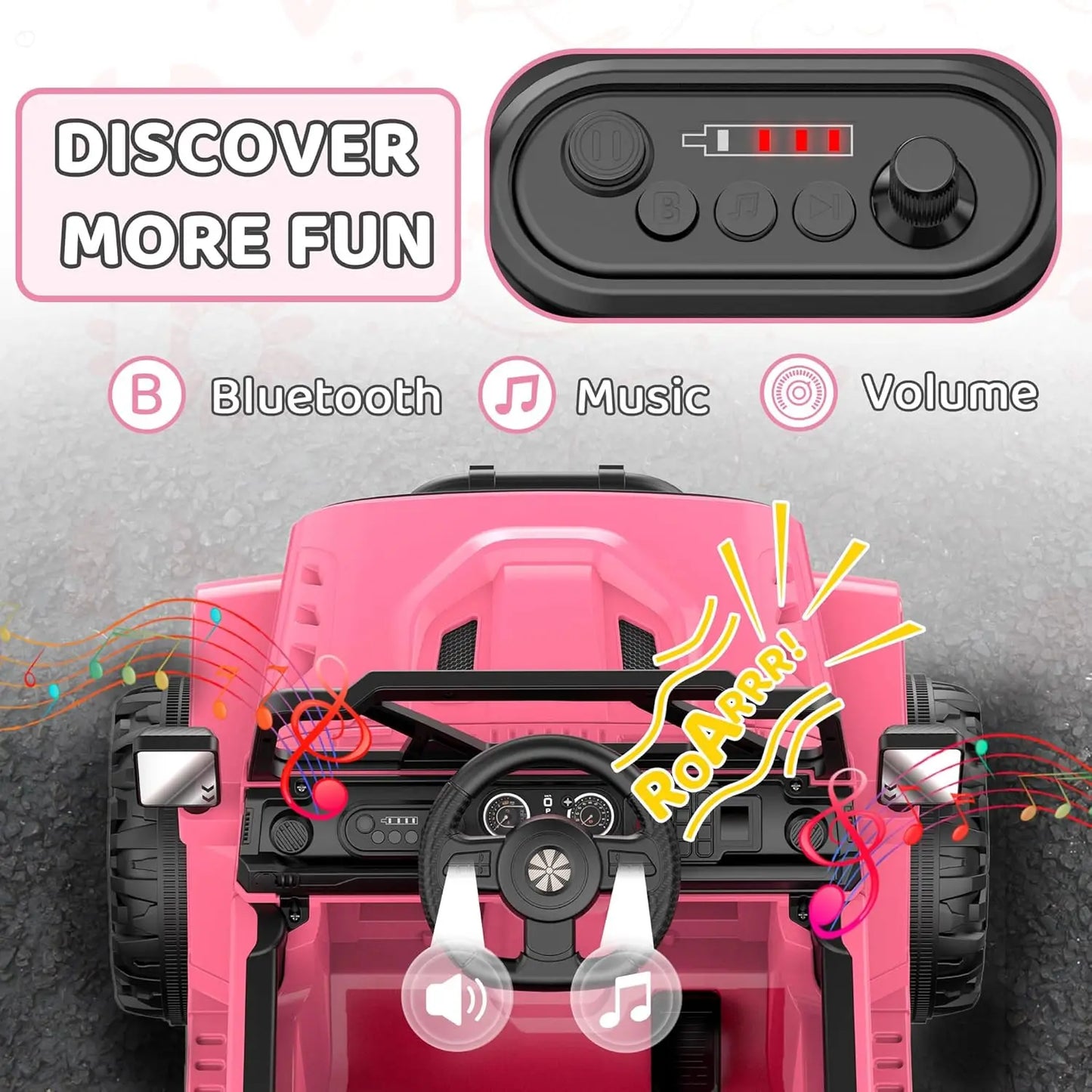 12V Ride On Truck Car with Remote Control, Kids Electric Vehicles with Bluetooth Music, Horn, 3 Speeds, 4 LED Lights, Soft Start