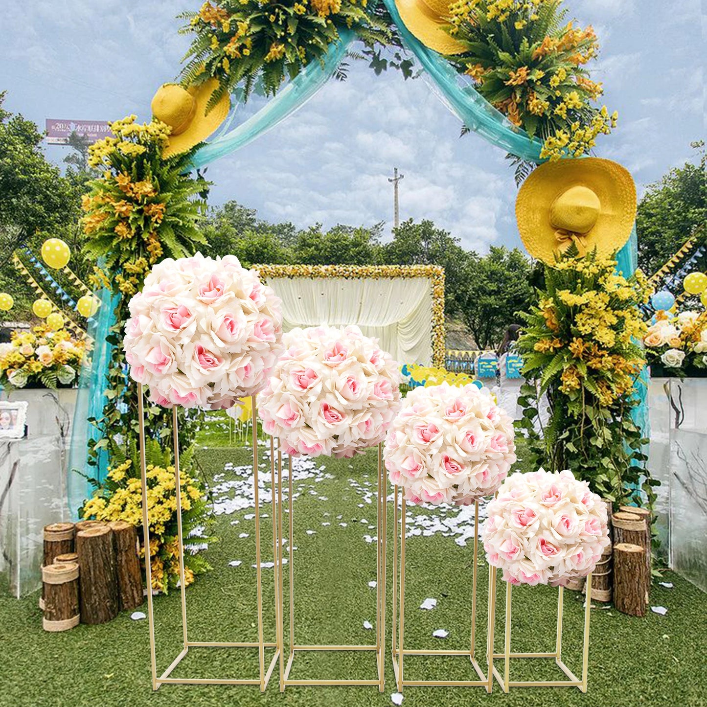 Gold Metal Plant Stand Set for Indoor Outdoor Decor