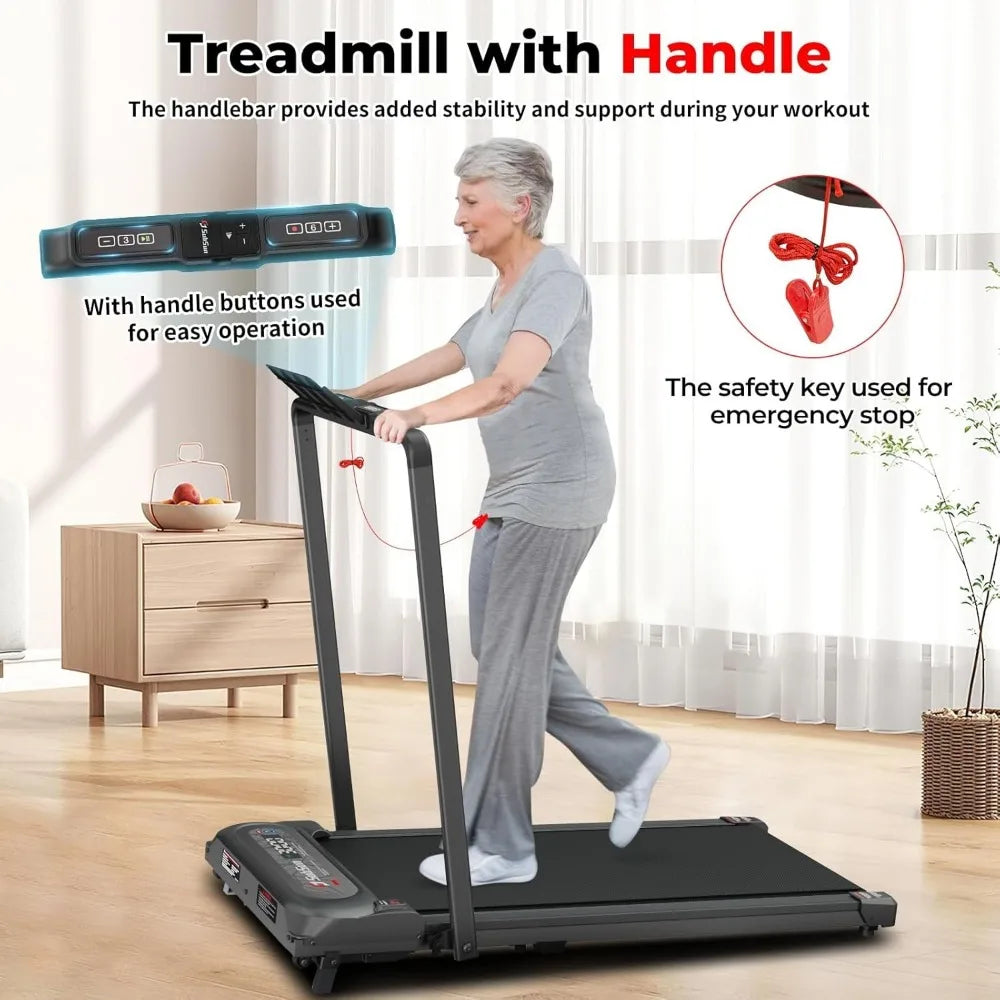 2 in 1 Folding Treadmill, Walking Pad with Handle Bar and Incline, Under Desk Portable Treadmill for Home, 265 Lbs Capacity, Re