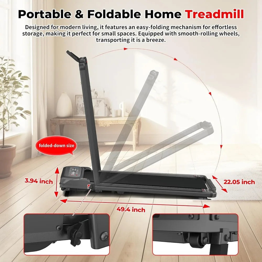 2 in 1 Folding Treadmill, Walking Pad with Handle Bar and Incline, Under Desk Portable Treadmill for Home, 265 Lbs Capacity, Re