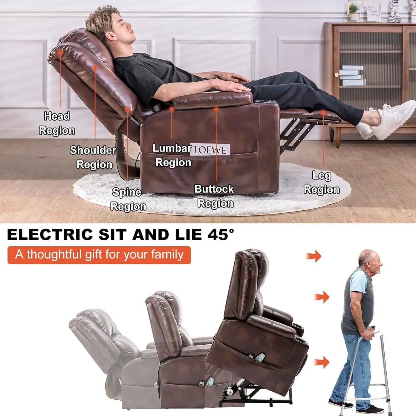 Comhoma Lift Recliner Sofa with Heat and Massage Features