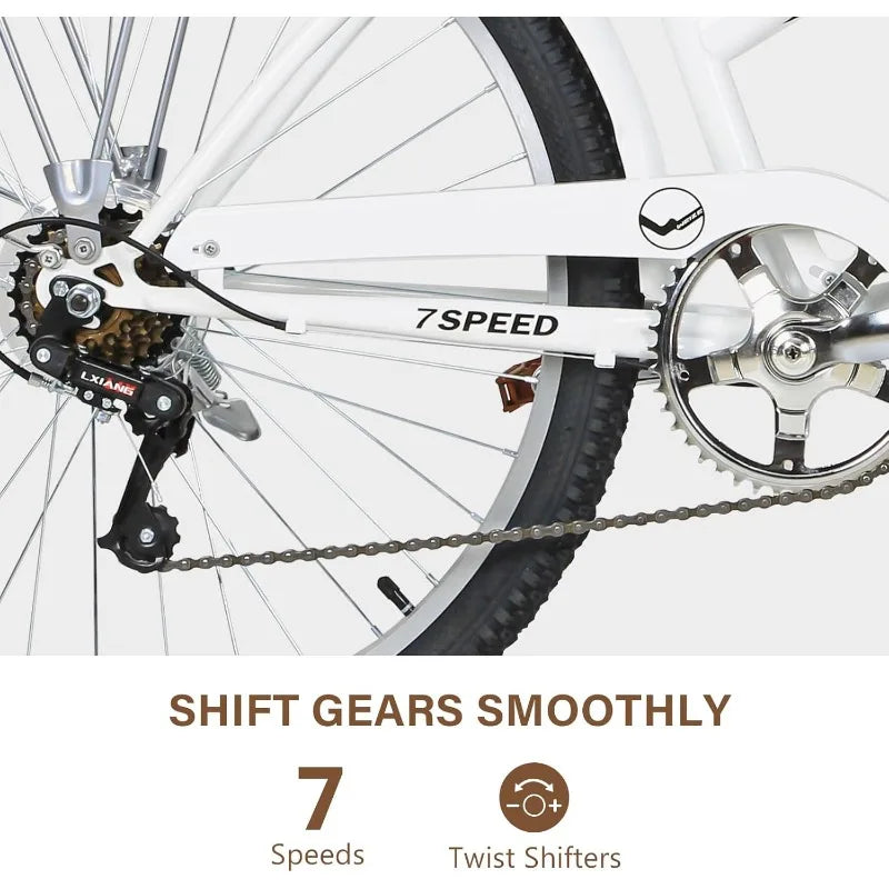 WEIZE Beach Cruiser Bike, 26 inch Commuter Bicycle for Adult Men and Women, 7-Speed/High-Carbon Steel/Front & Rear Fenders