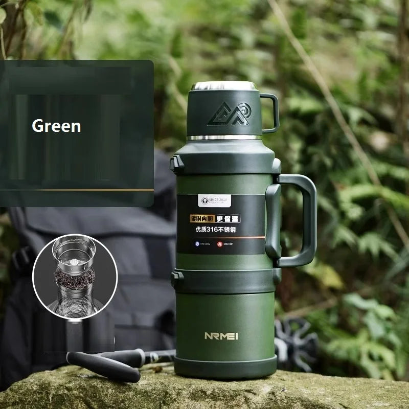 Stainless Steel Insulated Water Bottle with Handle, Outdoor Portable Thermos Bottle, Large Capacity, Keep Hot and Cold, 72H, 316