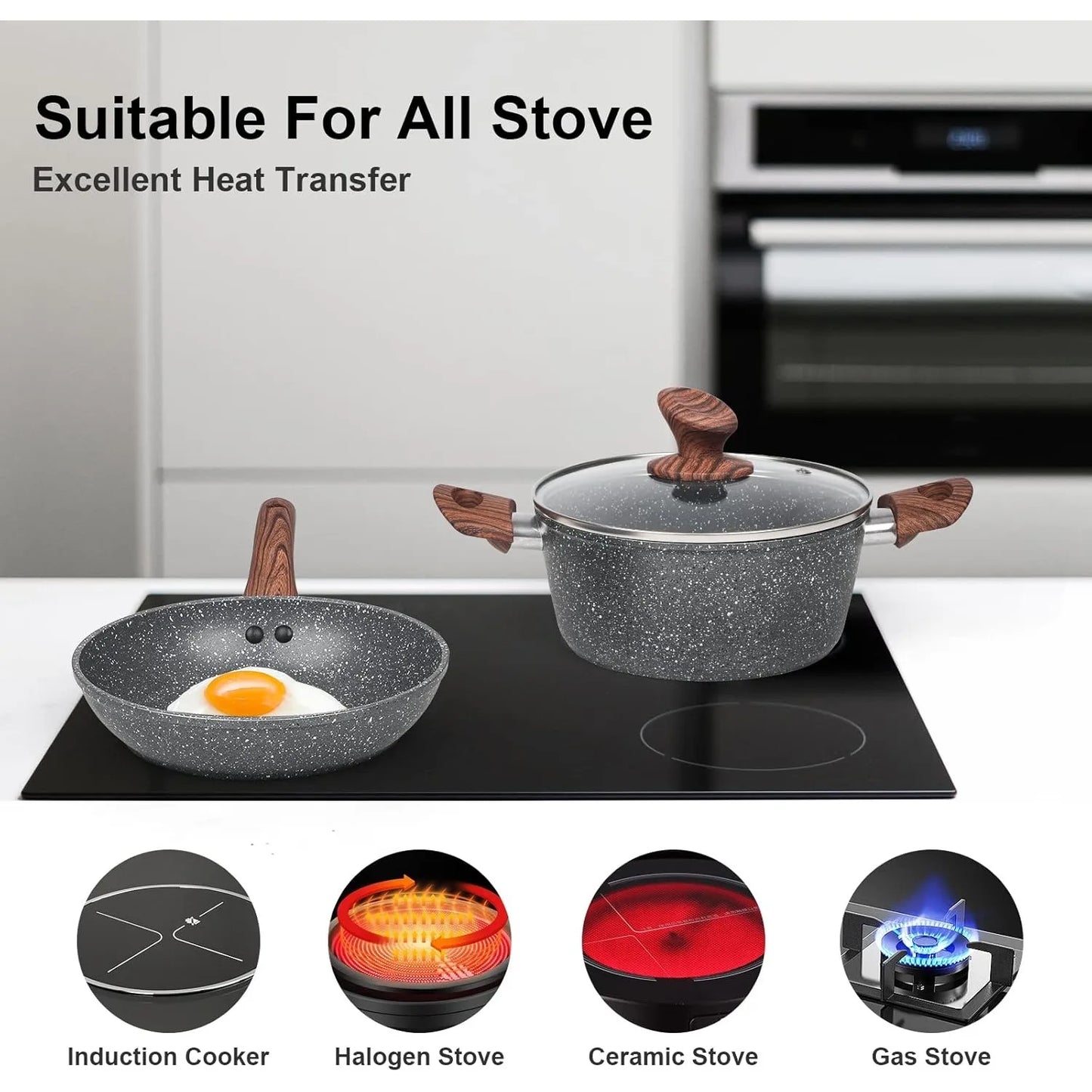 Granite Pots and Pans Set Ultra Nonstick, 11 Piece Die-Cast Cookware Sets with Frying Pan, Sauce Pan, Stockpot,