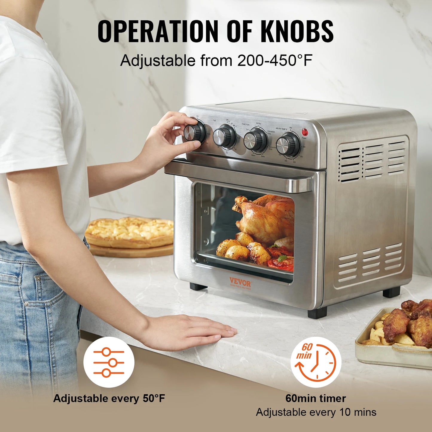 VEVOR 18L Air Fryer Toaster Oven Stainless Steel Kitchen Combo