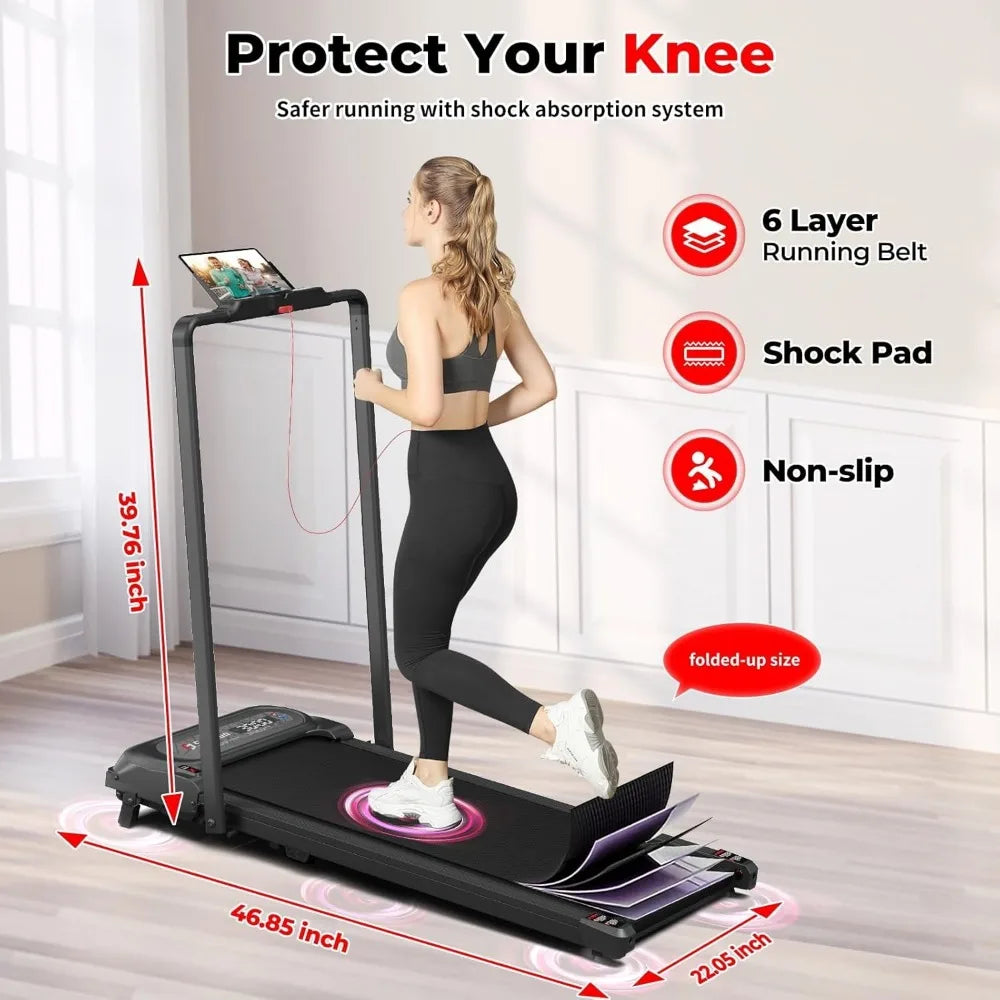 2 in 1 Folding Treadmill, Walking Pad with Handle Bar and Incline, Under Desk Portable Treadmill for Home, 265 Lbs Capacity, Re