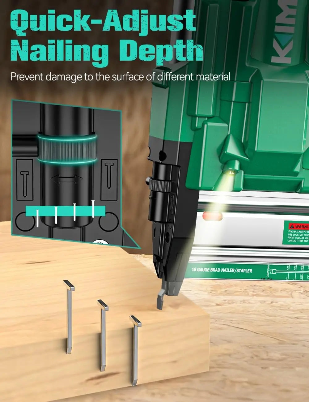 18 Gauge Nail Gun Cordless with Battery 2.0Ah X 2, 1000pcs Nails and Staples, 2 Firing Modes, 180 Nails/min, Adjustable Nailing
