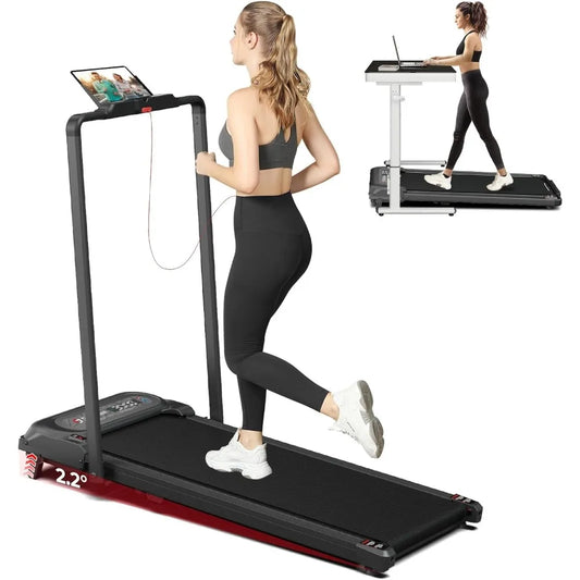 2 in 1 Folding Treadmill, Walking Pad with Handle Bar and Incline, Under Desk Portable Treadmill for Home, 265 Lbs Capacity, Re