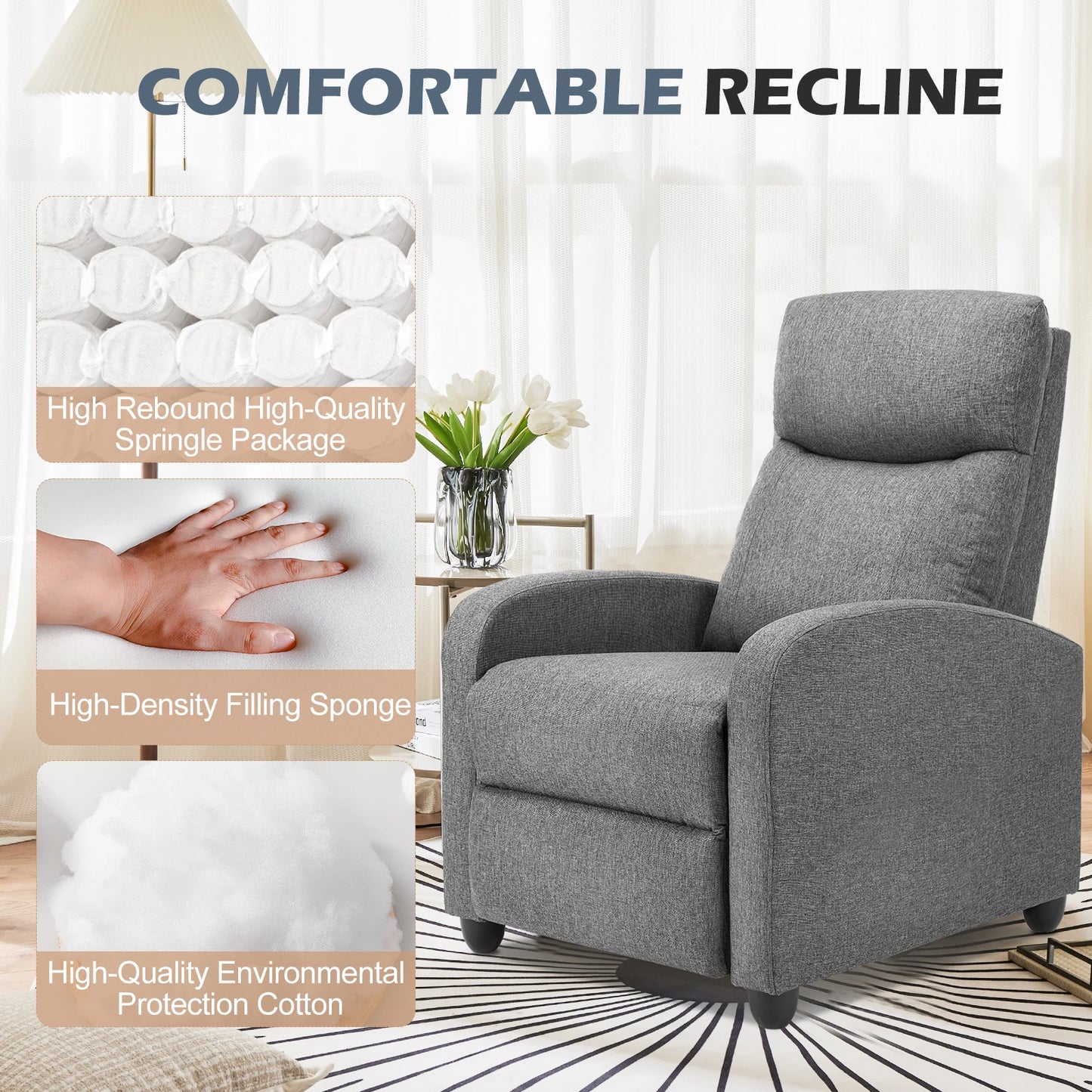 Modern Recliner Chair with Massage and Lumbar Support