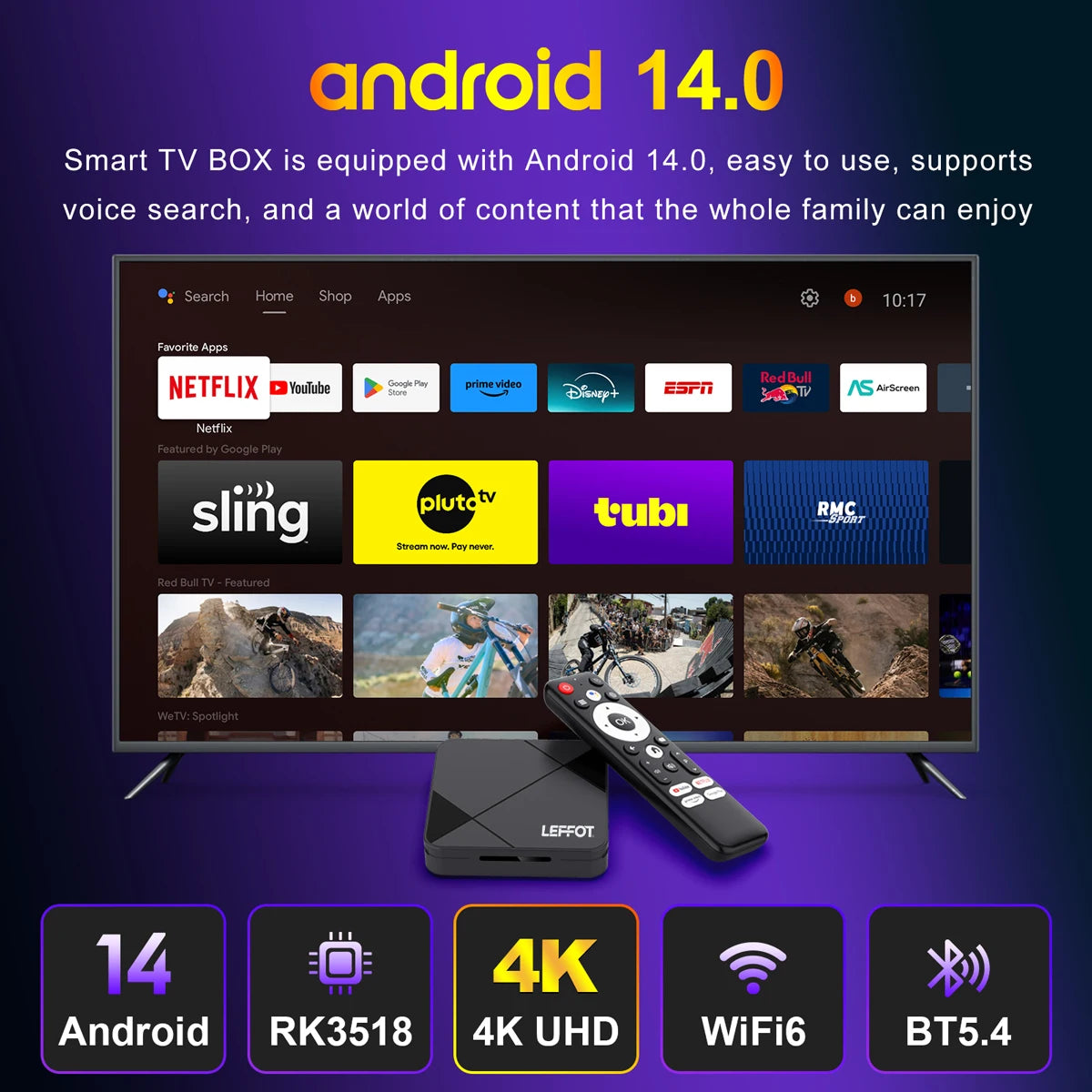 LEFFOT RK3518 Android14.0 Rockchip RK3518 Smart TV Box Wifi6&BT5.4 4K@60fps Google Media Player Support IPTV Set Top Box