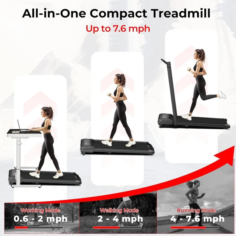 2 in 1 Folding Treadmill, Walking Pad with Handle Bar and Incline, Under Desk Portable Treadmill for Home, 265 Lbs Capacity, Re