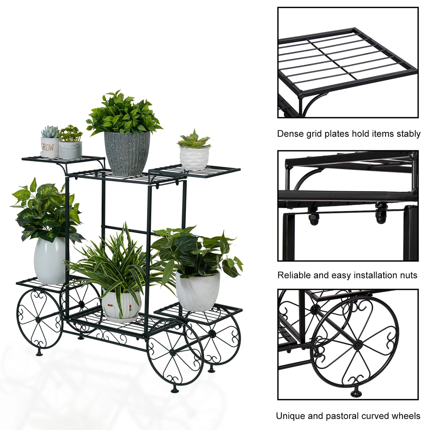 Metal Garden Cart Plant Stand Parisian Style Flower Rack