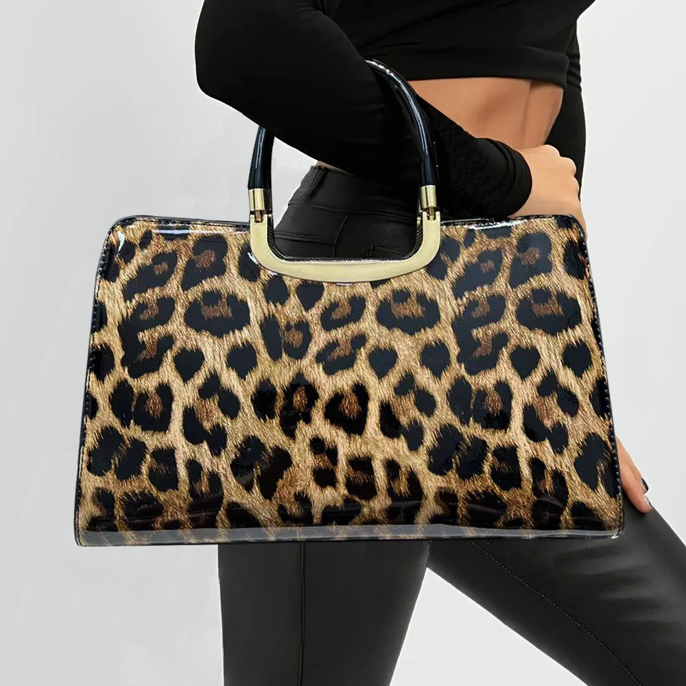 Fashionable Leopard Print Glossy Handbag for Every Occasion
