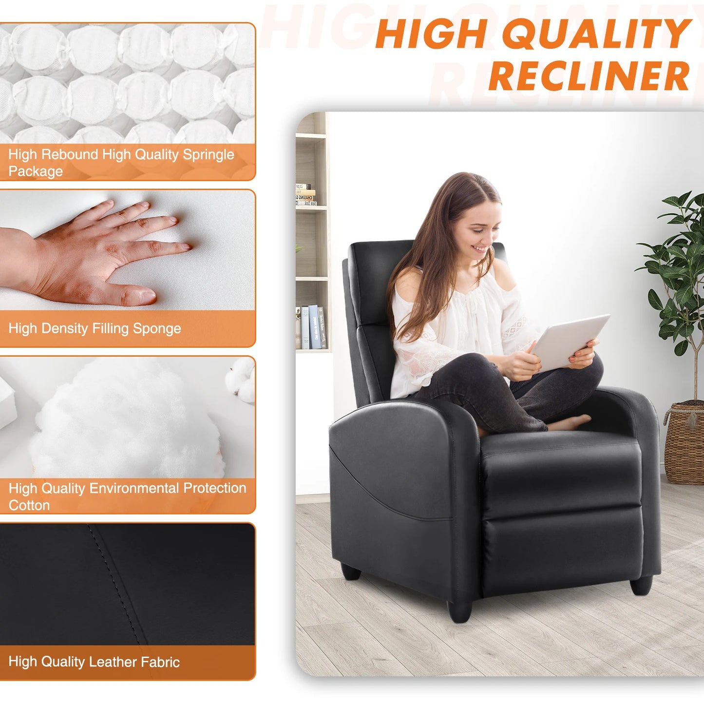 Modern Recliner Chair with Massage and Lumbar Support