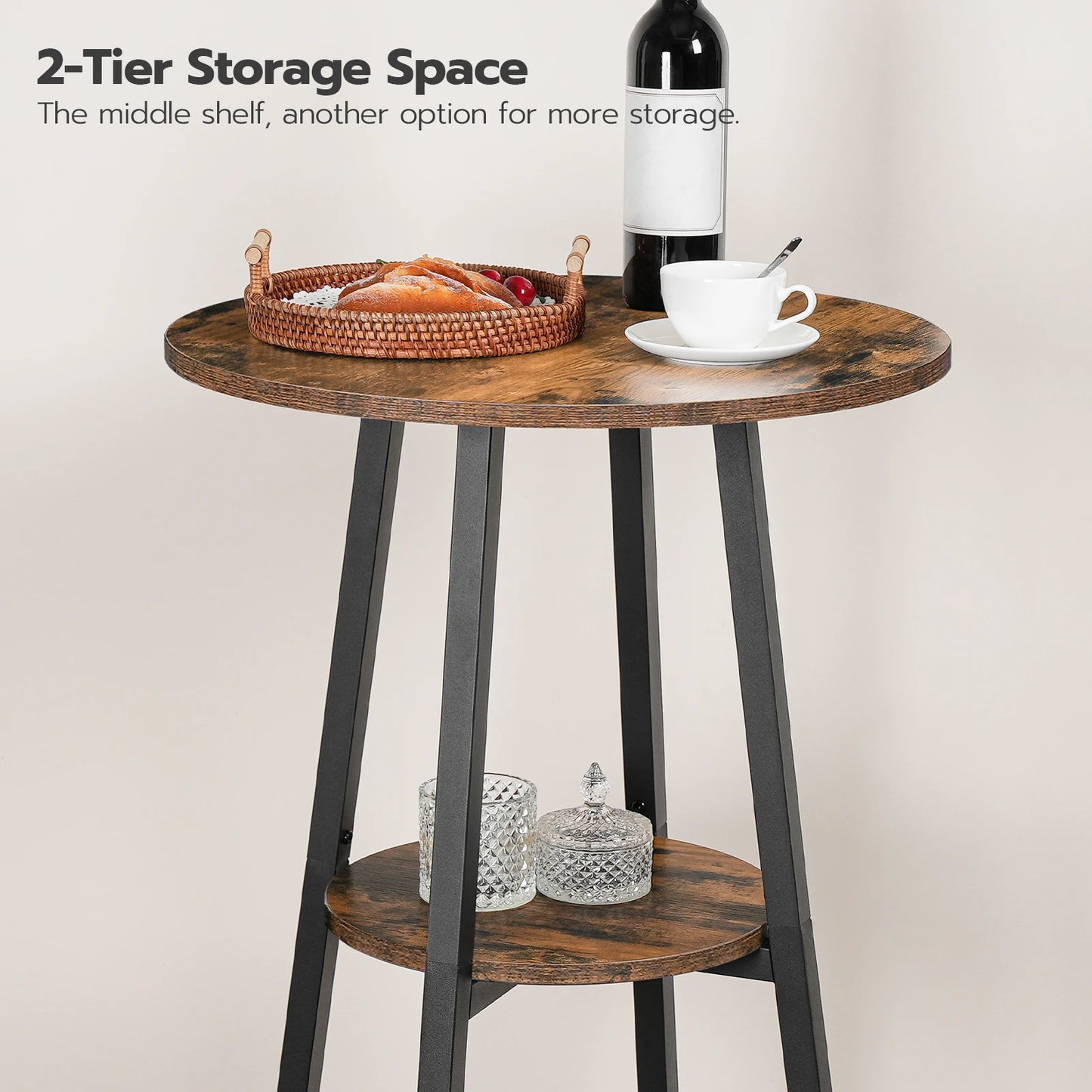 Round Pub Table with Storage for Small Spaces
