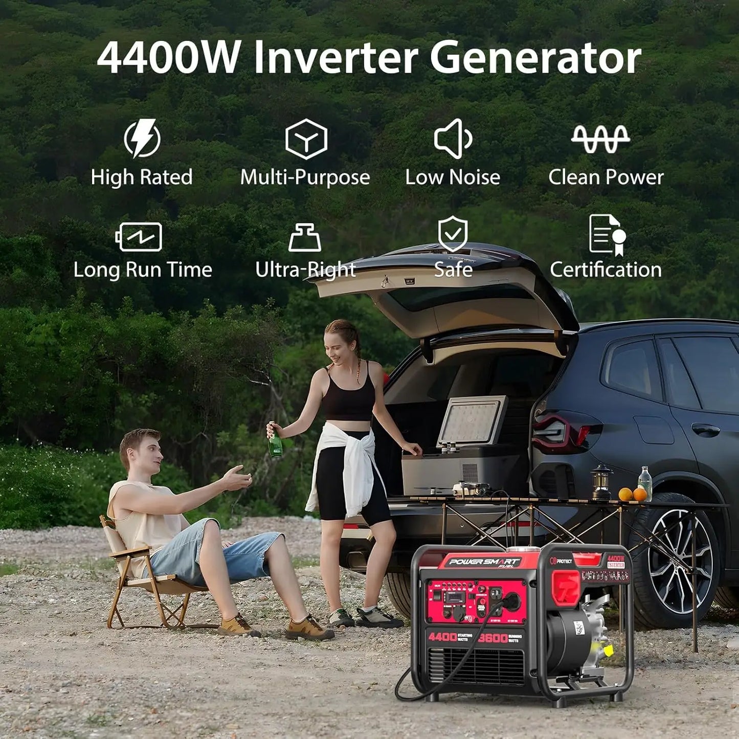 4400-Watt Gas Powered Portable Inverter Generator,CO-Sensor, Lightweight for Home Use & Emergency Backup, Camping, EPA Compliant
