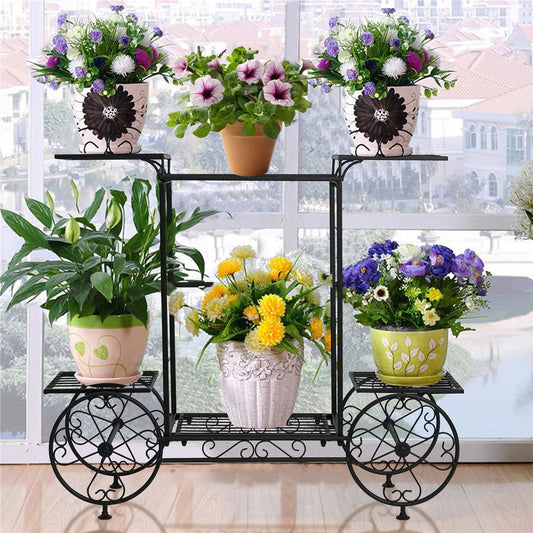 Metal Garden Cart Plant Stand Parisian Style Flower Rack