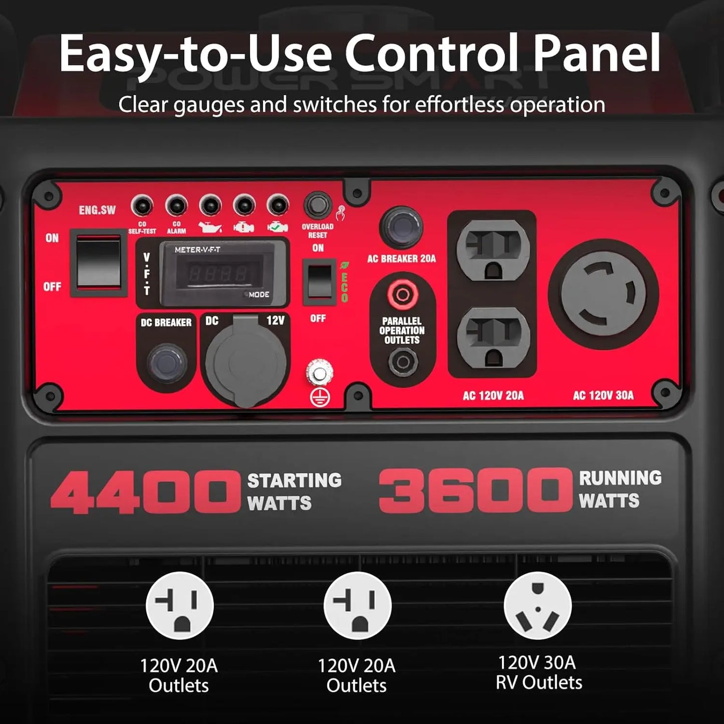 4400-Watt Gas Powered Portable Inverter Generator,CO-Sensor, Lightweight for Home Use & Emergency Backup, Camping, EPA Compliant