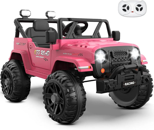 12V Ride On Truck Car with Remote Control, Kids Electric Vehicles with Bluetooth Music, Horn, 3 Speeds, 4 LED Lights, Soft Start