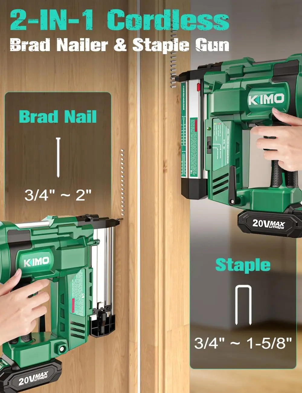 18 Gauge Nail Gun Cordless with Battery 2.0Ah X 2, 1000pcs Nails and Staples, 2 Firing Modes, 180 Nails/min, Adjustable Nailing