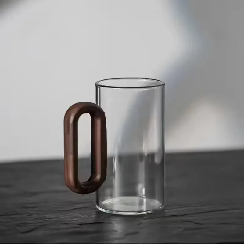 2/4/6pcs Glass Mug With Wooden Handle Heat-resistant Teacup Set Transparent Breakfast Milk Juice Cup Home Party Drinkware