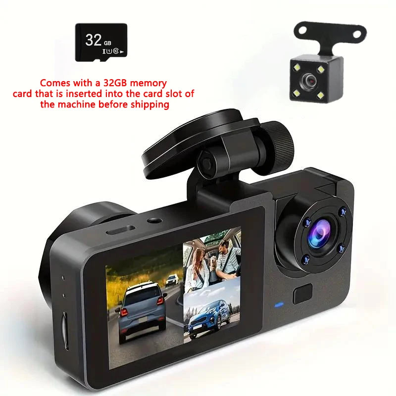 3 Camera 1080P HD Dash Recorder 2.0-Inch IPS Screen Night Vision Recorder Large Wide Angle Cycle Recording