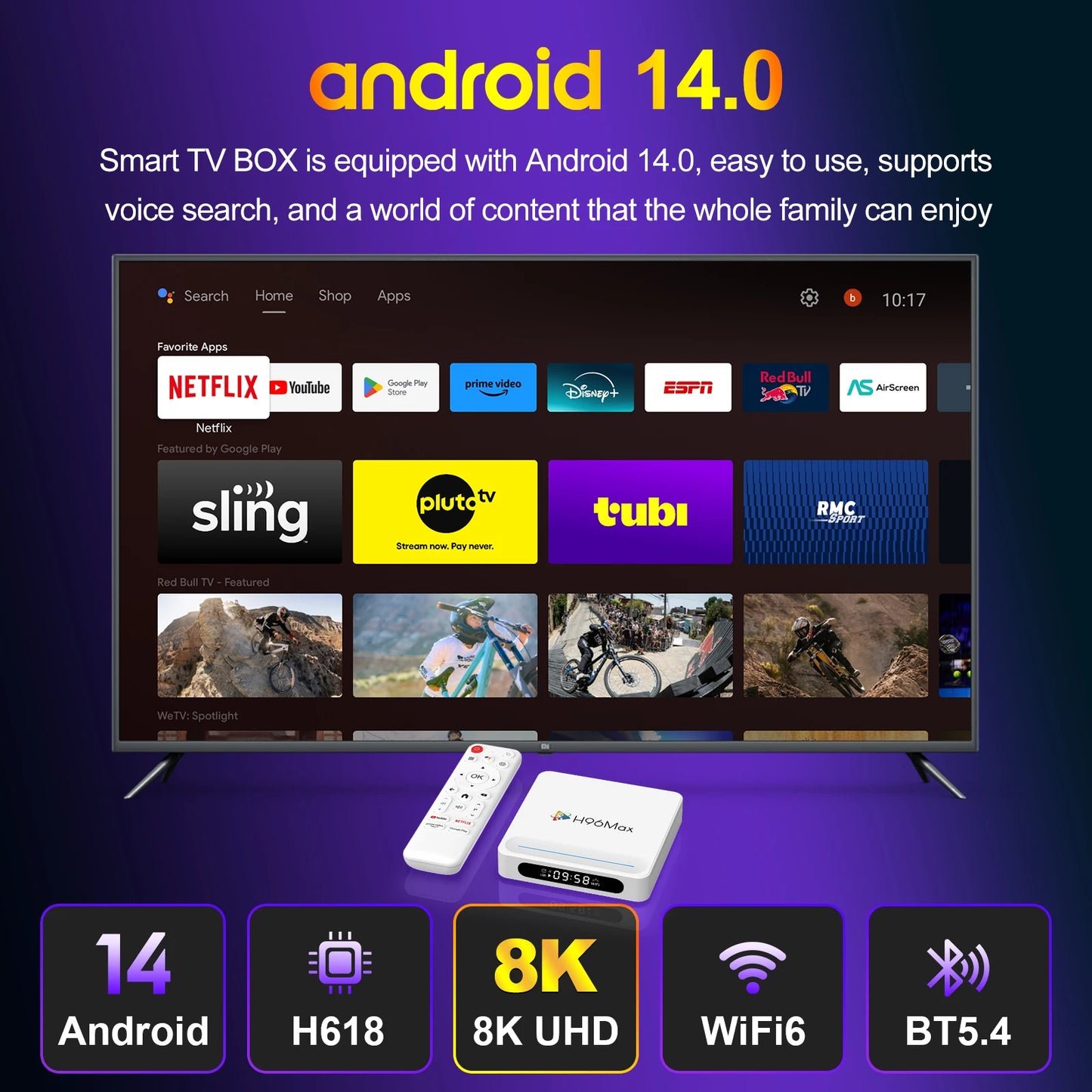 H96Max H618 Plus TV Box 8K Android 14 Quad Core 2.4/5G WiFi 6 H96 Max Smart TV USB2.0 Smart Home 8K HDR Voice Control Androidtv