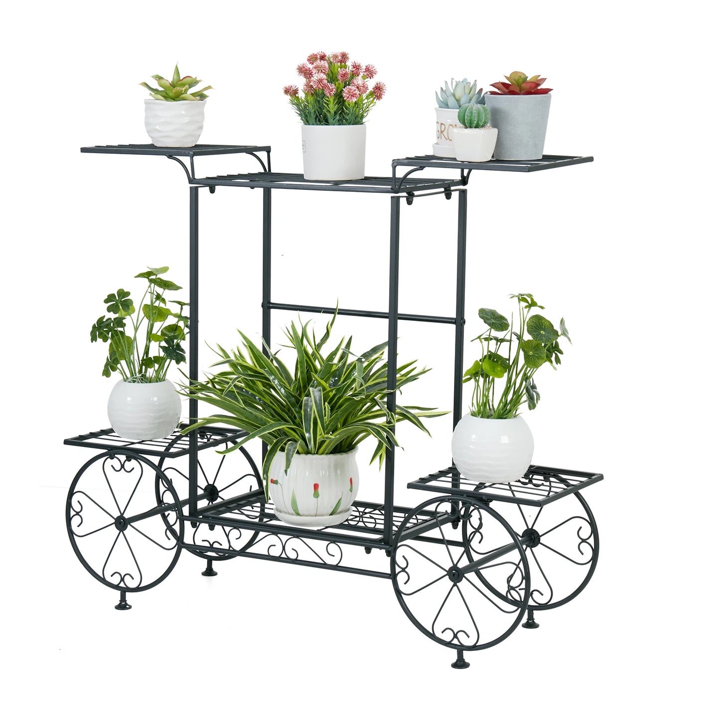 Metal Garden Cart Plant Stand Parisian Style Flower Rack