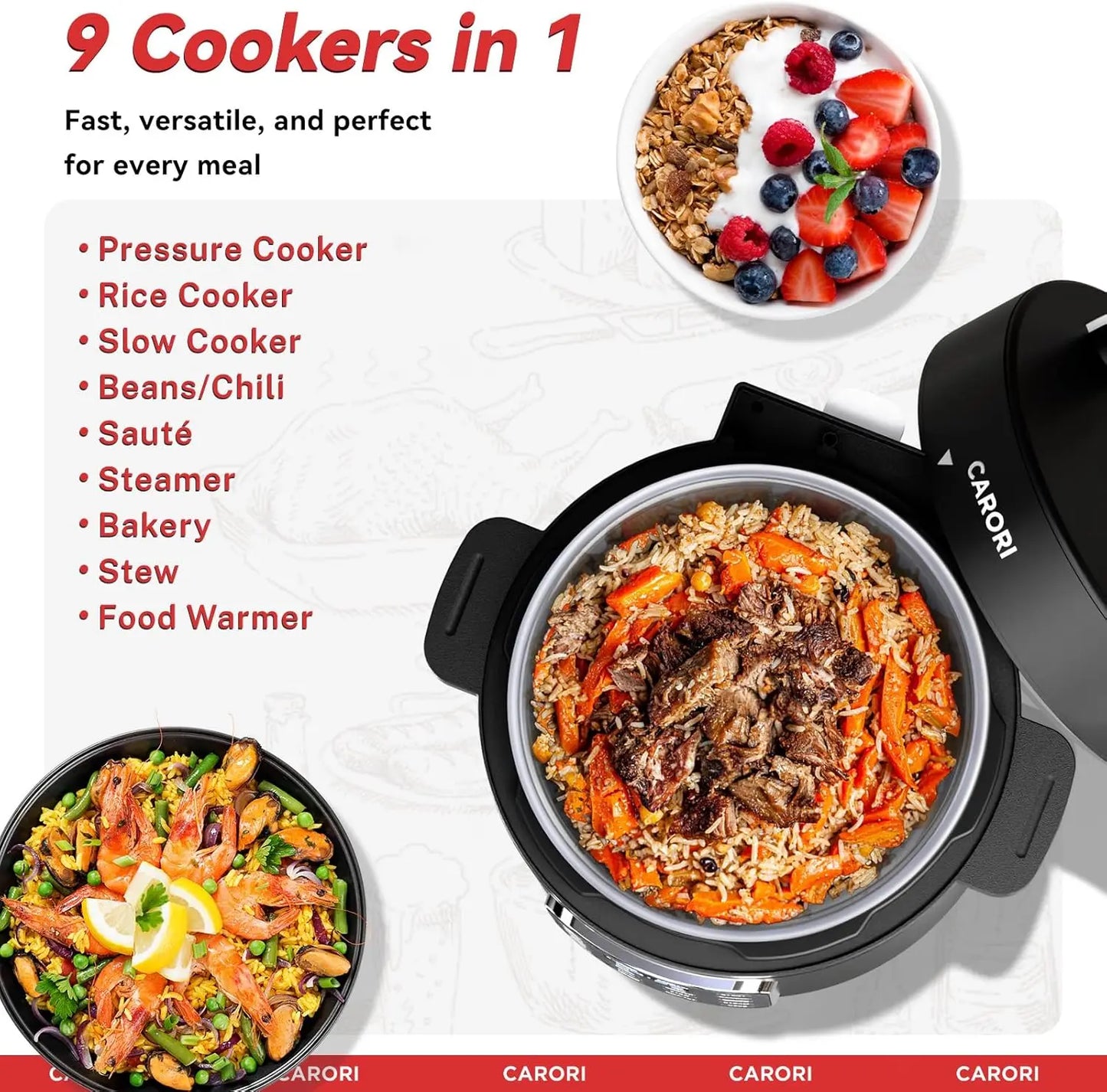 9-in-1 Programmable Electric Pressure Cooker with Safe Vent Design