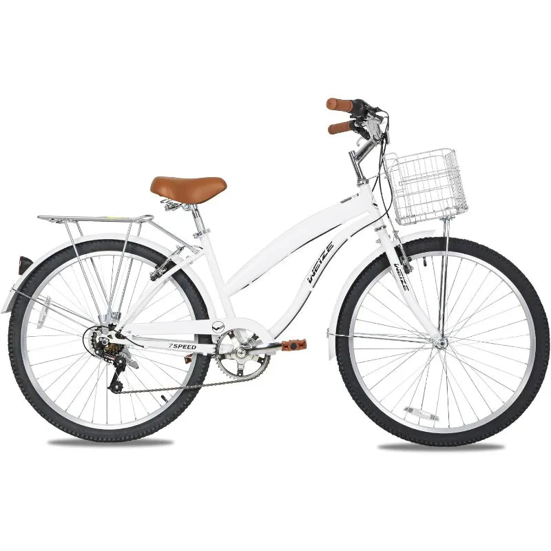 WEIZE Beach Cruiser Bike, 26 inch Commuter Bicycle for Adult Men and Women, 7-Speed/High-Carbon Steel/Front & Rear Fenders