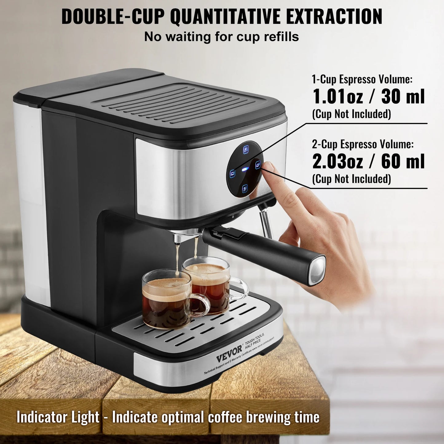 VEVOR Espresso Machine 15 Bar Coffee and Espresso Maker with Milk Frother Steam Wand Professional Semi-Automatic Coffee Machine
