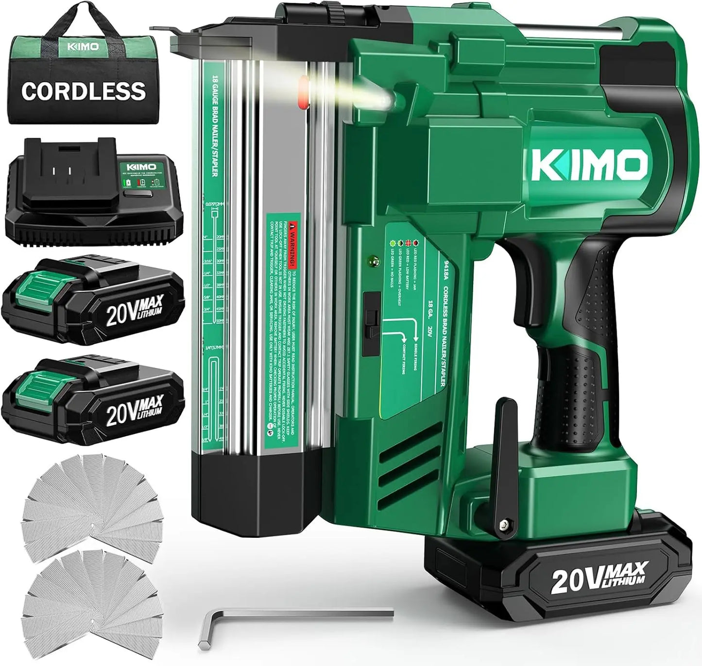 18 Gauge Nail Gun Cordless with Battery 2.0Ah X 2, 1000pcs Nails and Staples, 2 Firing Modes, 180 Nails/min, Adjustable Nailing