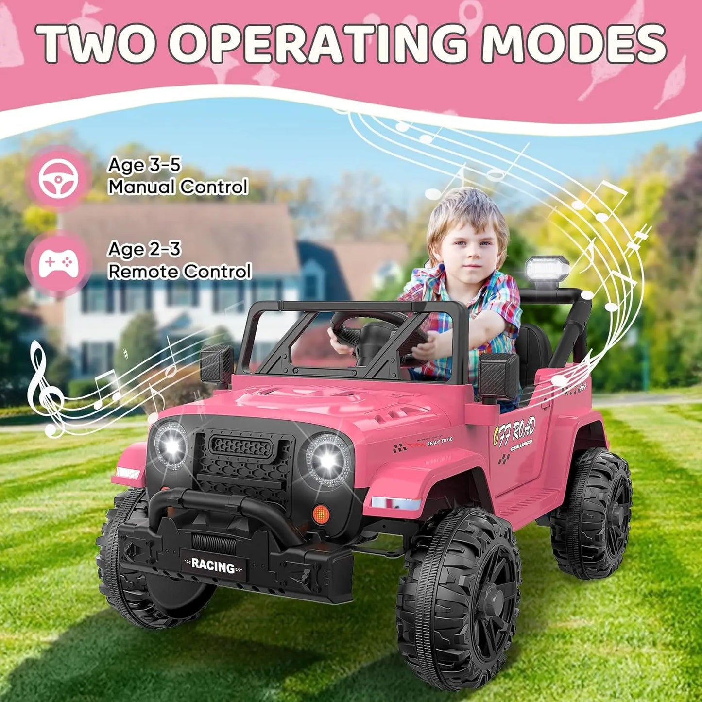 12V Ride On Truck Car with Remote Control, Kids Electric Vehicles with Bluetooth Music, Horn, 3 Speeds, 4 LED Lights, Soft Start
