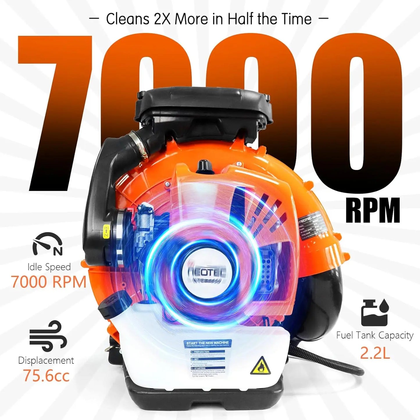 75.6cc Gas Leaf Blower Backpack Leaf Blower, 768 CFM,216 MPH,2-Cycle,Ergonomic Harness System,Low Vibration and Cruise Control P