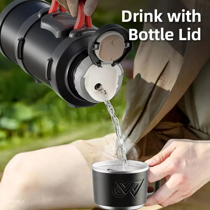 Stainless Steel Insulated Water Bottle with Handle, Outdoor Portable Thermos Bottle, Large Capacity, Keep Hot and Cold, 72H, 316