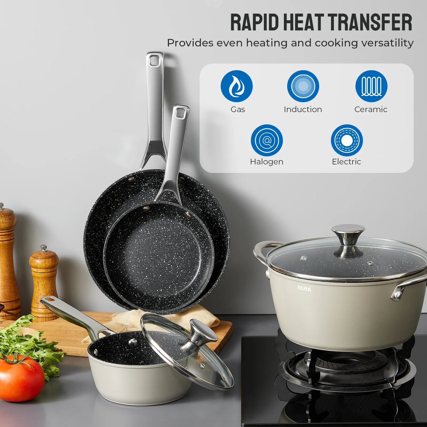 Induction Cookware Nonstick Pots and Pans Set for All Stoves