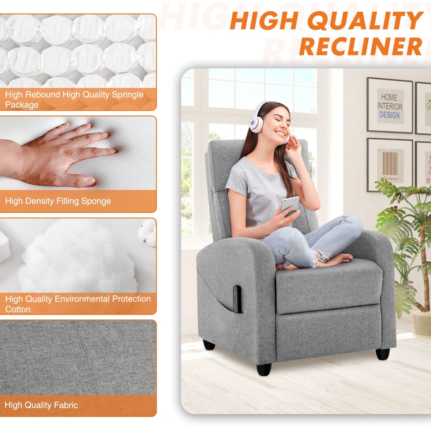 Modern Recliner Chair with Massage and Lumbar Support