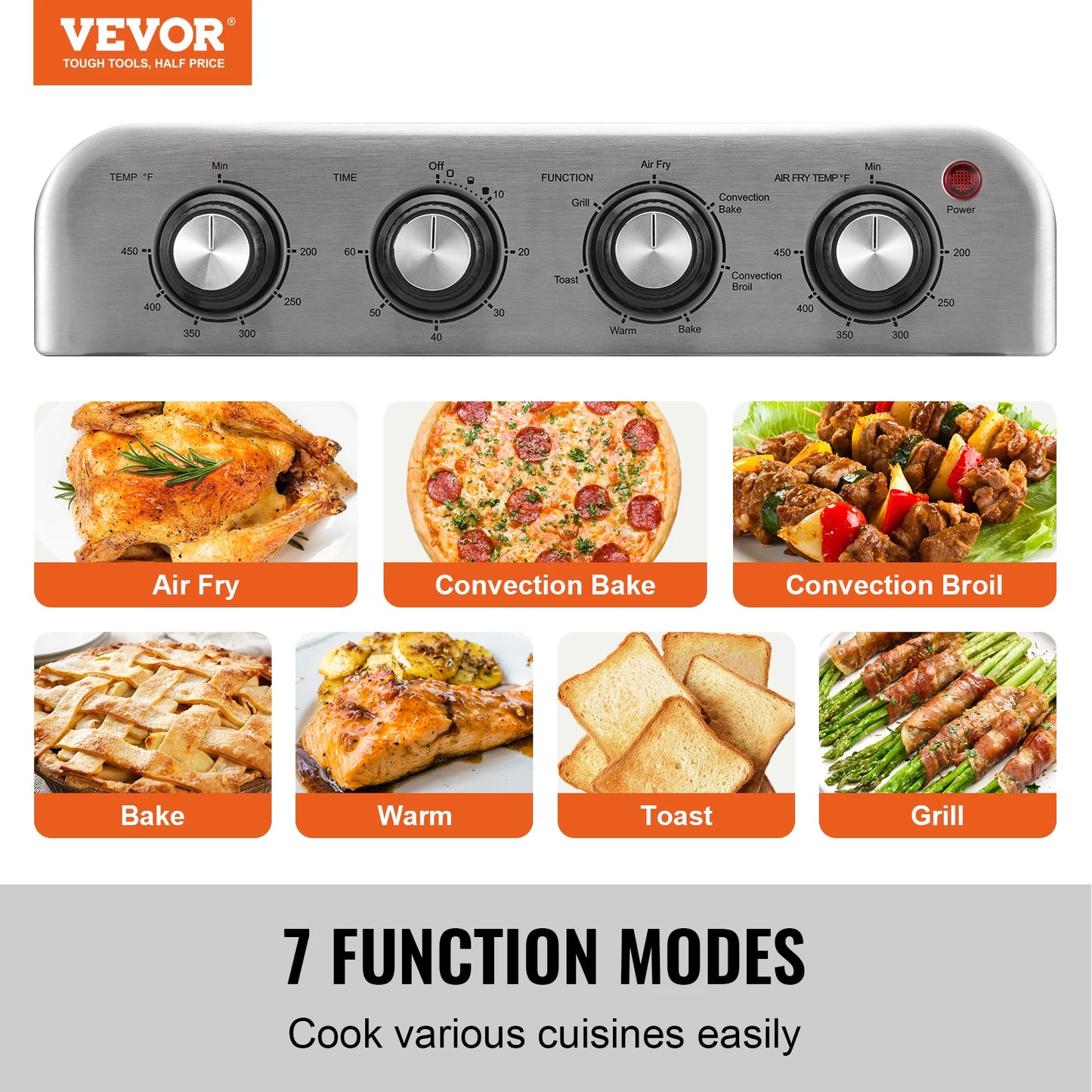 VEVOR 18L Air Fryer Toaster Oven Stainless Steel Kitchen Combo