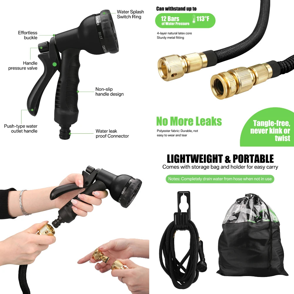 25/50/75/100ft Portable Garden Hose Water Gun For Cleaning Car Wash Machine Watering Sprinkler Durable Water Gun with Water Hose