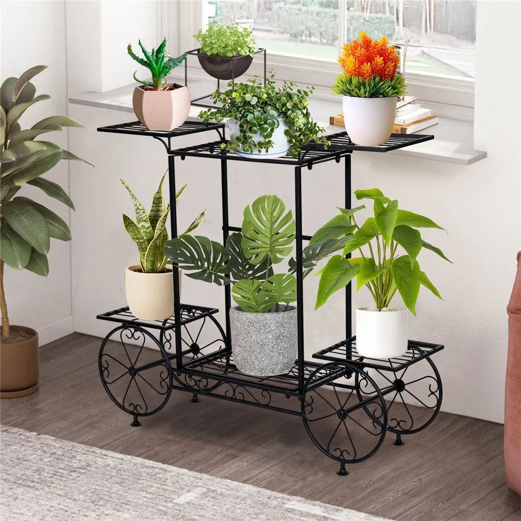 Metal Garden Cart Plant Stand Parisian Style Flower Rack