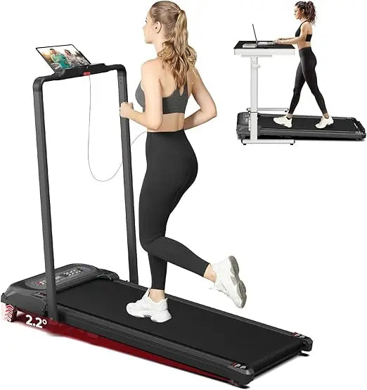 2 in 1 Folding Treadmill, Walking Pad with Handle Bar and Incline, Under Desk Portable Treadmill for Home, 265 Lbs Capacity, Re