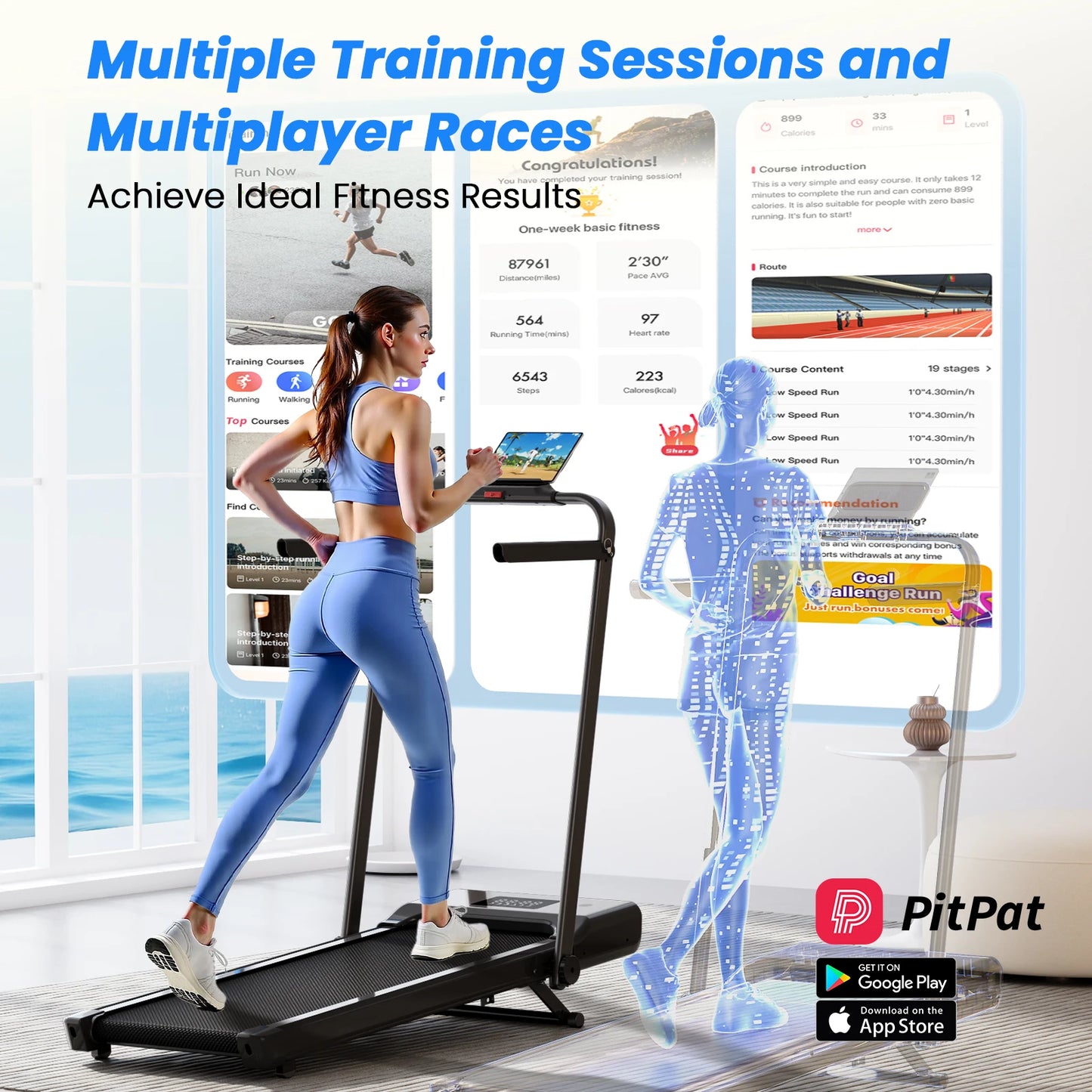 Portable Electric Treadmill with Remote Control and LCD Display