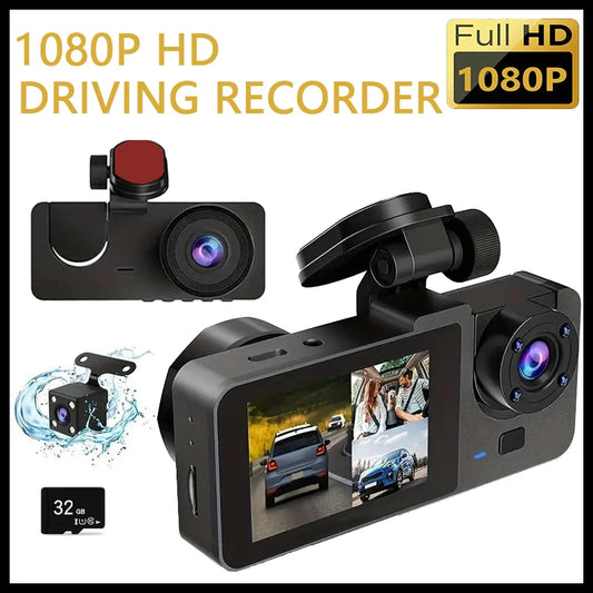 3 Camera 1080P HD Dash Recorder 2.0-Inch IPS Screen Night Vision Recorder Large Wide Angle Cycle Recording