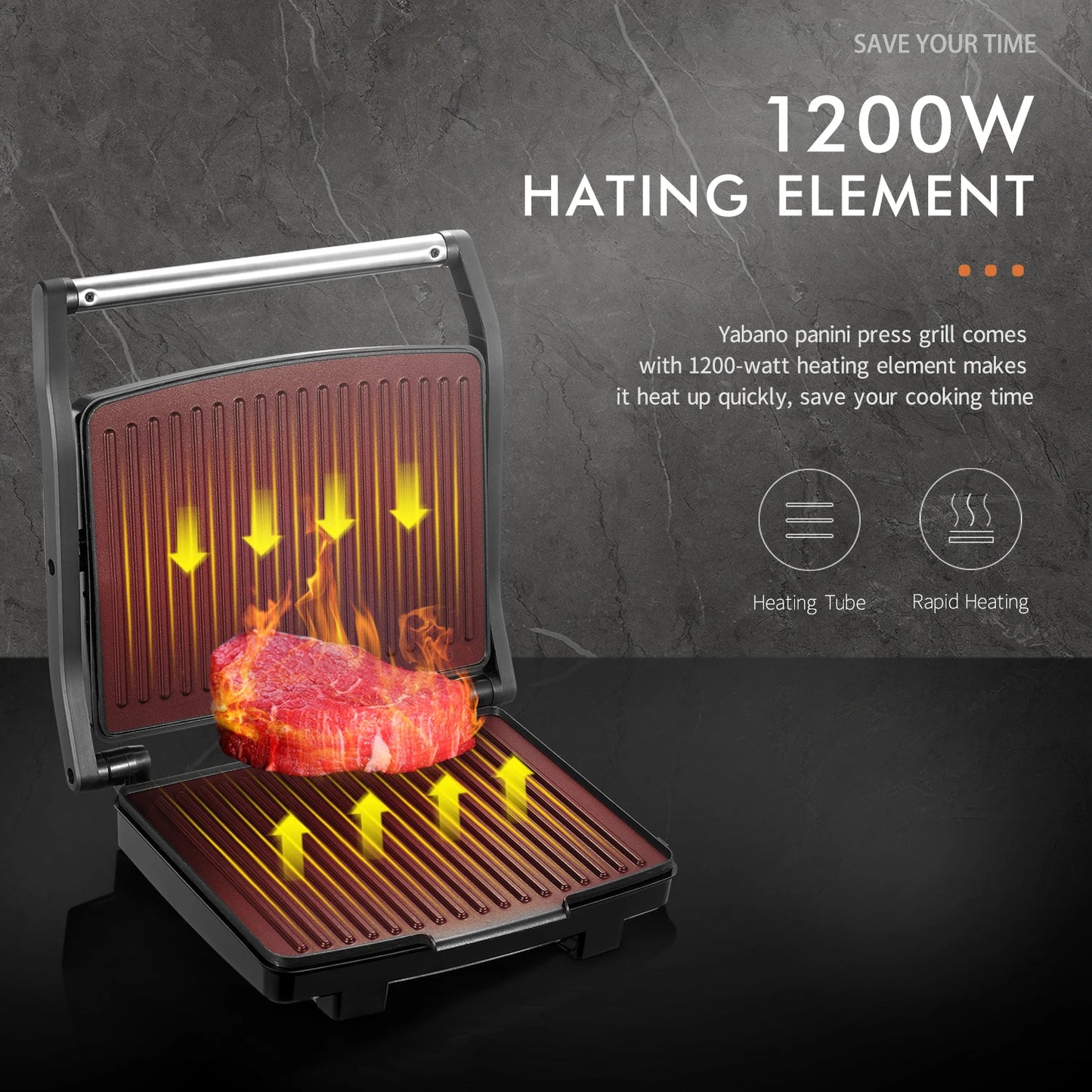 Yabano Panini Press Grill Electric Indoor Gourmet Sandwich Maker