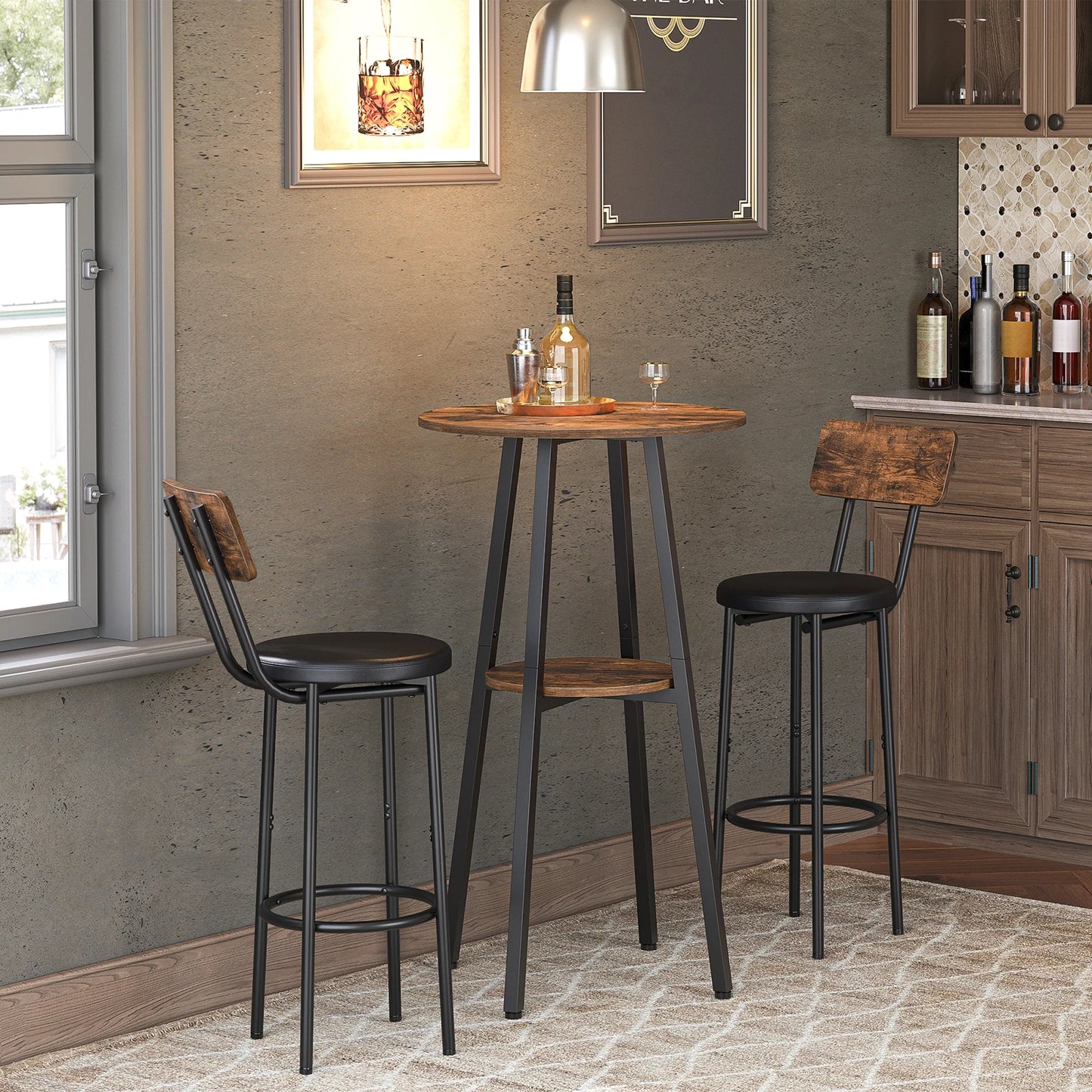 Round Pub Table with Storage for Small Spaces