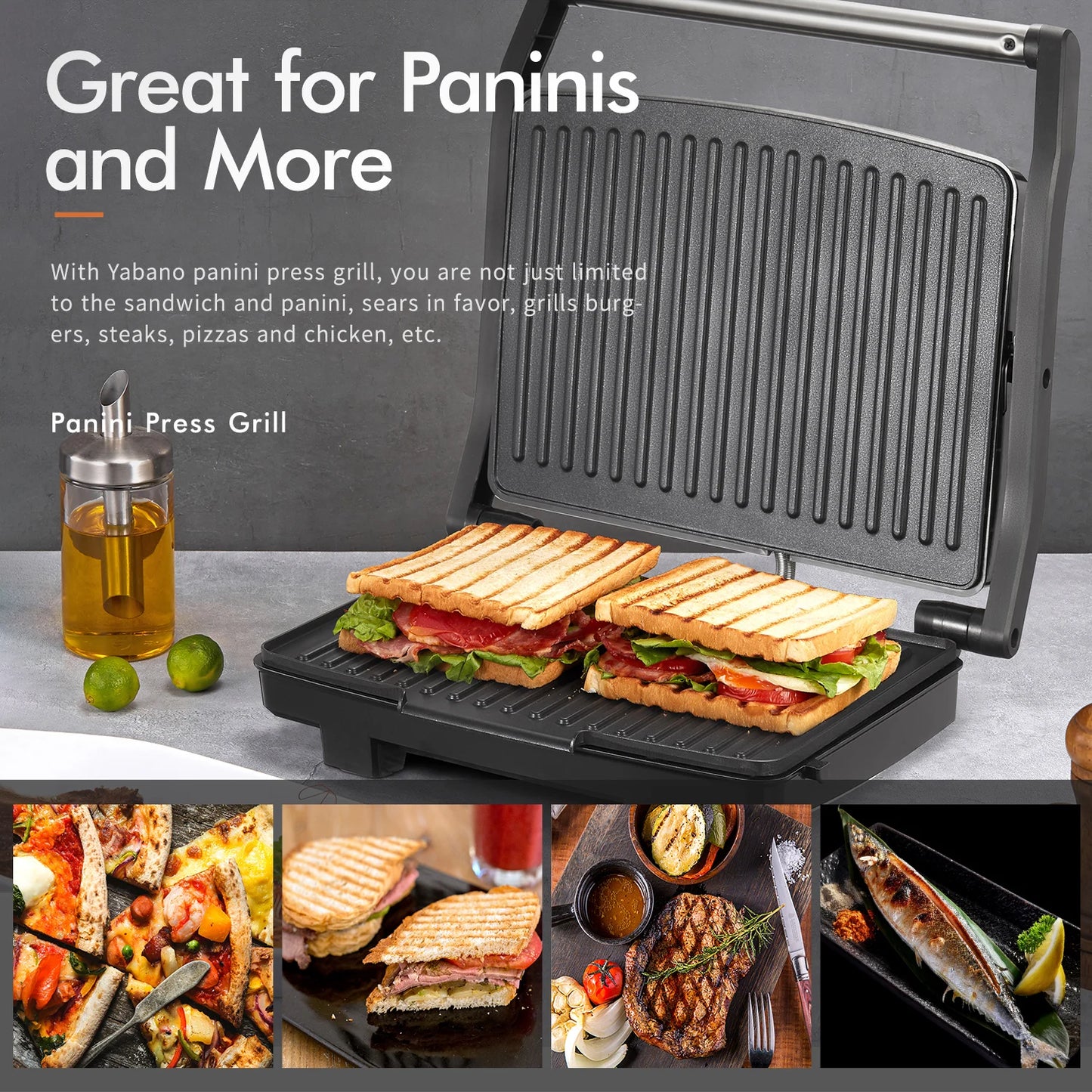 Yabano Panini Press Grill Electric Indoor Gourmet Sandwich Maker
