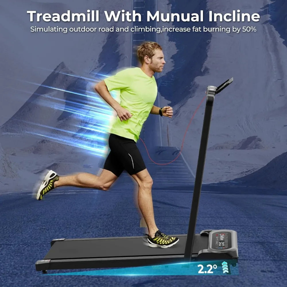 2 in 1 Folding Treadmill, Walking Pad with Handle Bar and Incline, Under Desk Portable Treadmill for Home, 265 Lbs Capacity, Re