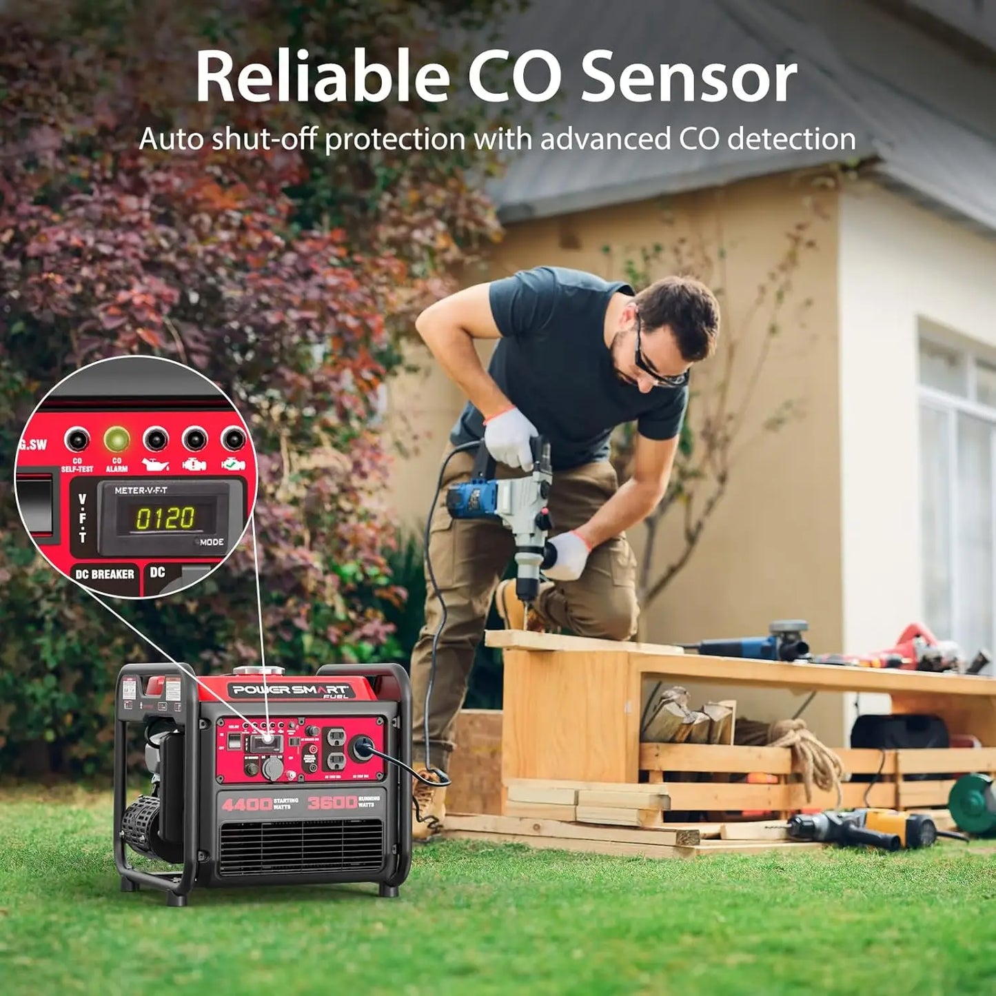 4400-Watt Gas Powered Portable Inverter Generator,CO-Sensor, Lightweight for Home Use & Emergency Backup, Camping, EPA Compliant